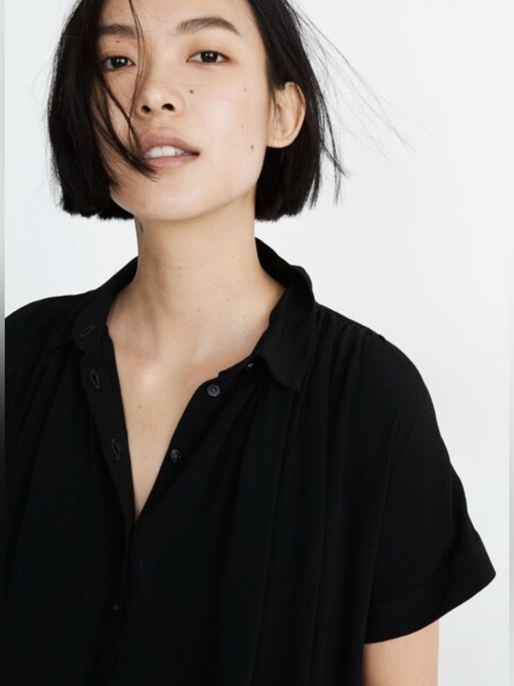 Madewell Central Drapey Popover Shirt in Black Size M - Picture 3 of 8